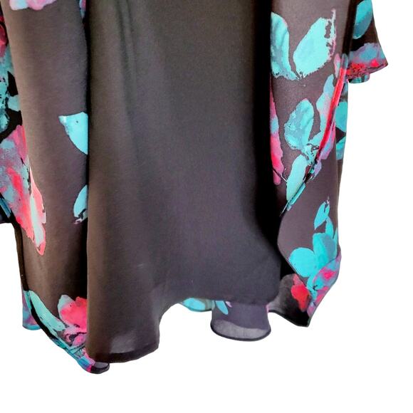Tahari Arthur S Levine ASL Black Multicolor Floral Print Pleated AOP Dress Sz 6 - Picture 6 of 9